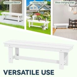 56.3 In. W Outdoor Patio HDPE Plastic All-Weather Resistant Ottoman Backless Dining Bench In White 14 56.3 In. W Outdoor Patio HDPE Plastic All-Weather Resistant Ottoman Backless Dining Bench In White -More Furniture Store jearey outdoor benches jycd wh 44 1000