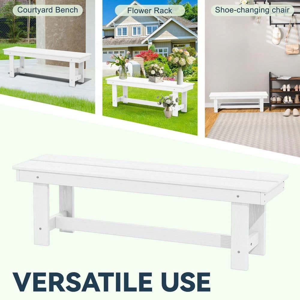 56.3 In. W Outdoor Patio HDPE Plastic All-Weather Resistant Ottoman Backless Dining Bench In White 6 56.3 In. W Outdoor Patio HDPE Plastic All-Weather Resistant Ottoman Backless Dining Bench In White - Image 6