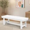 56.3 In. W Outdoor Patio HDPE Plastic All-Weather Resistant Ottoman Backless Dining Bench In White