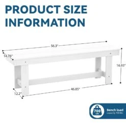 56.3 In. W Outdoor Patio HDPE Plastic All-Weather Resistant Ottoman Backless Dining Bench In White 16 56.3 In. W Outdoor Patio HDPE Plastic All-Weather Resistant Ottoman Backless Dining Bench In White -More Furniture Store jearey outdoor benches jycd wh 76 1000