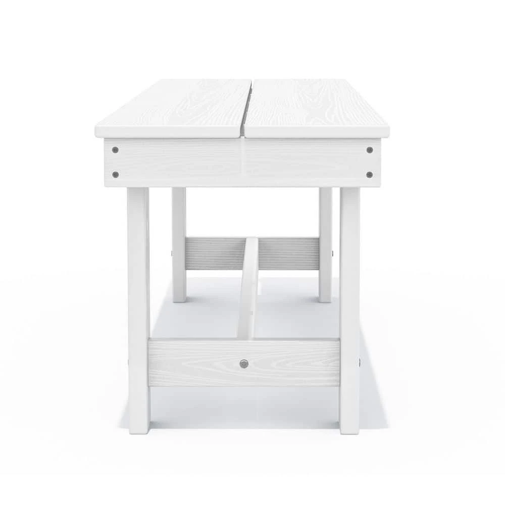 56.3 In. W Outdoor Patio HDPE Plastic All-Weather Resistant Ottoman Backless Dining Bench In White 2 56.3 In. W Outdoor Patio HDPE Plastic All-Weather Resistant Ottoman Backless Dining Bench In White - Image 2