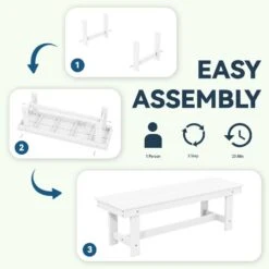 56.3 In. W Outdoor Patio HDPE Plastic All-Weather Resistant Ottoman Backless Dining Bench In White 15 56.3 In. W Outdoor Patio HDPE Plastic All-Weather Resistant Ottoman Backless Dining Bench In White -More Furniture Store jearey outdoor benches jycd wh fa 1000
