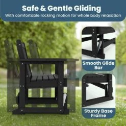 HDPE Black Outdoor Bench, 2 Person Plastic Glider Rocking Chair For Swings Outside Loveseat, For Garden Porch -More Furniture Store jearey outdoor benches sryby bk 4f 1000