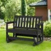 HDPE Black Outdoor Bench, 2 Person Plastic Glider Rocking Chair For Swings Outside Loveseat, For Garden Porch