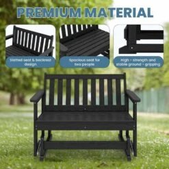 HDPE Black Outdoor Bench, 2 Person Plastic Glider Rocking Chair For Swings Outside Loveseat, For Garden Porch -More Furniture Store jearey outdoor benches sryby bk fa 1000