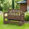 HDPE Brown Outdoor Bench, 2 Person Plastic Glider Rocking Chair For Swings Outside Loveseat For Garden Porch