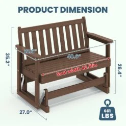 HDPE Brown Outdoor Bench, 2 Person Plastic Glider Rocking Chair For Swings Outside Loveseat For Garden Porch -More Furniture Store jearey outdoor benches sryby brown c3 1000