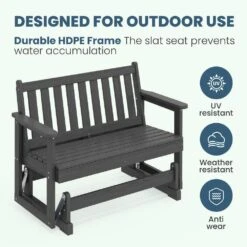HDPE Gray Outdoor Bench 2-Person Glider Plastic Rocking Chair For Swings Outside Loveseat, Patio Glider For Garden Porch -More Furniture Store jearey outdoor benches sryby gy 44 1000