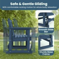 HDPE Navy Outdoor Bench, 2 Person Plastic Glider Rocking Chair For Swings Outside Loveseat For Garden Porch -More Furniture Store jearey outdoor benches sryby ny 4f 1000
