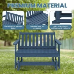 HDPE Navy Outdoor Bench, 2 Person Plastic Glider Rocking Chair For Swings Outside Loveseat For Garden Porch -More Furniture Store jearey outdoor benches sryby ny fa 1000