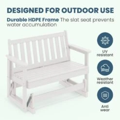 HDPE White Outdoor Bench, 2 Person Plastic Glider Rocking Chair For Swings Outside Loveseat For Garden Porch 12 HDPE White Outdoor Bench, 2 Person Plastic Glider Rocking Chair For Swings Outside Loveseat For Garden Porch -More Furniture Store jearey outdoor benches sryby white 44 1000