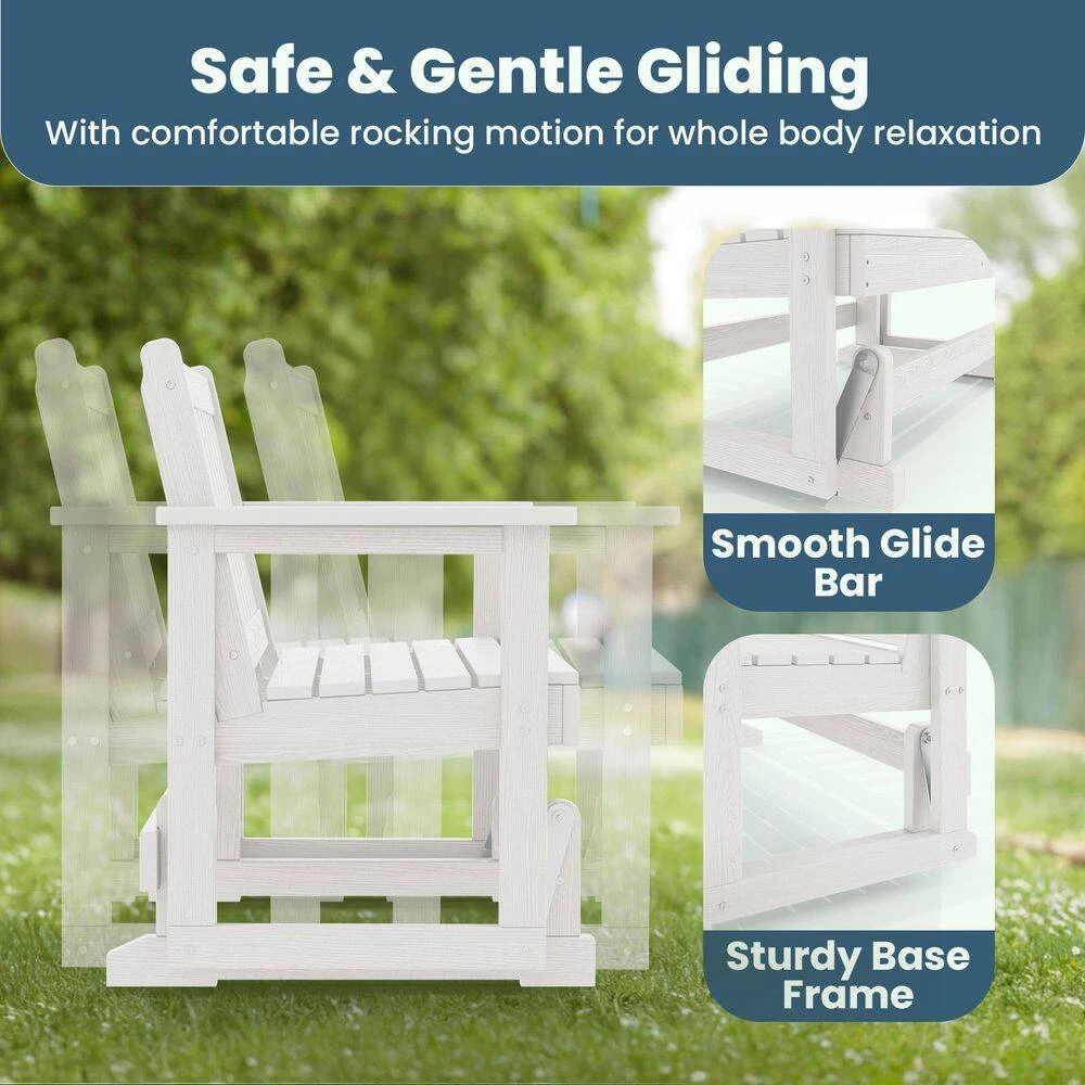 HDPE White Outdoor Bench, 2 Person Plastic Glider Rocking Chair For Swings Outside Loveseat For Garden Porch 4 HDPE White Outdoor Bench, 2 Person Plastic Glider Rocking Chair For Swings Outside Loveseat For Garden Porch - Image 4