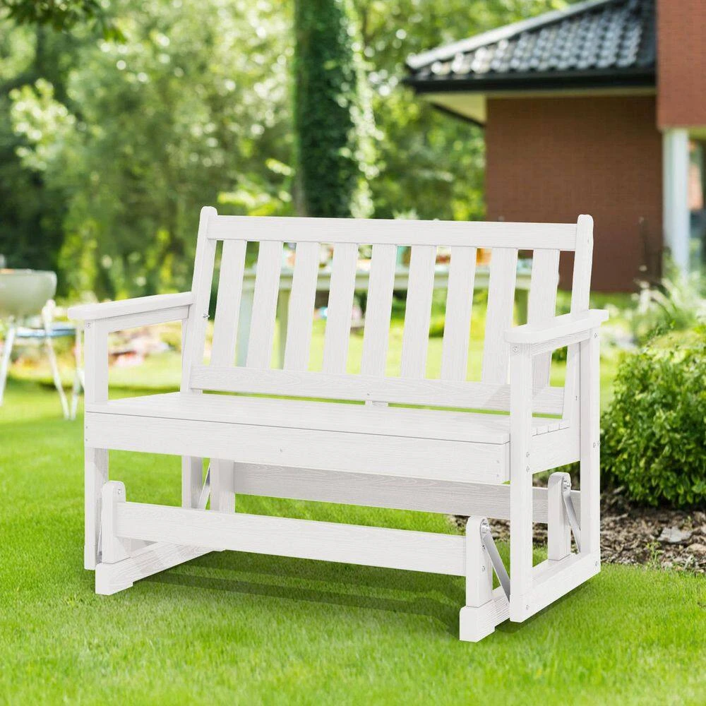HDPE White Outdoor Bench, 2 Person Plastic Glider Rocking Chair For Swings Outside Loveseat For Garden Porch 2 HDPE White Outdoor Bench, 2 Person Plastic Glider Rocking Chair For Swings Outside Loveseat For Garden Porch - Image 2