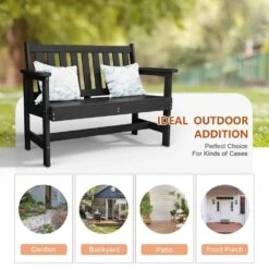 Garden Bench All-Weather HDPE 2-Person Plastic Outdoor Bench In Black -More Furniture Store jearey outdoor benches zlf gycy bk 44 1000