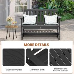 Garden Bench All-Weather HDPE 2-Person Plastic Outdoor Bench In Black -More Furniture Store jearey outdoor benches zlf gycy bk 4f 1000