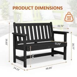 Garden Bench All-Weather HDPE 2-Person Plastic Outdoor Bench In Black -More Furniture Store jearey outdoor benches zlf gycy bk fa 1000