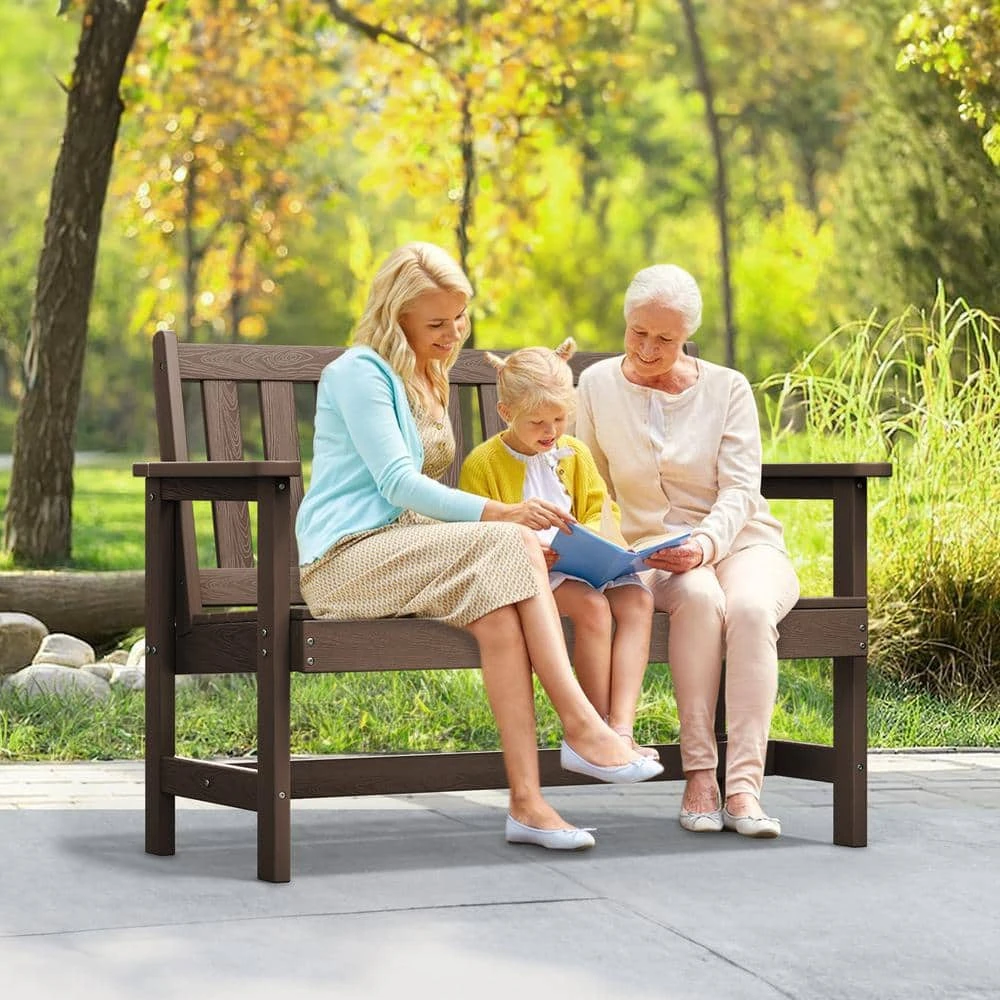 Garden Bench All-Weather HDPE 2-Person Plastic Outdoor Bench In Brown 8 Garden Bench All-Weather HDPE 2-Person Plastic Outdoor Bench In Brown - Image 8