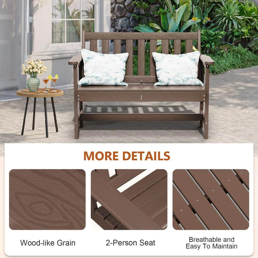 Garden Bench All-Weather HDPE 2-Person Plastic Outdoor Bench In Brown 4 Garden Bench All-Weather HDPE 2-Person Plastic Outdoor Bench In Brown - Image 4