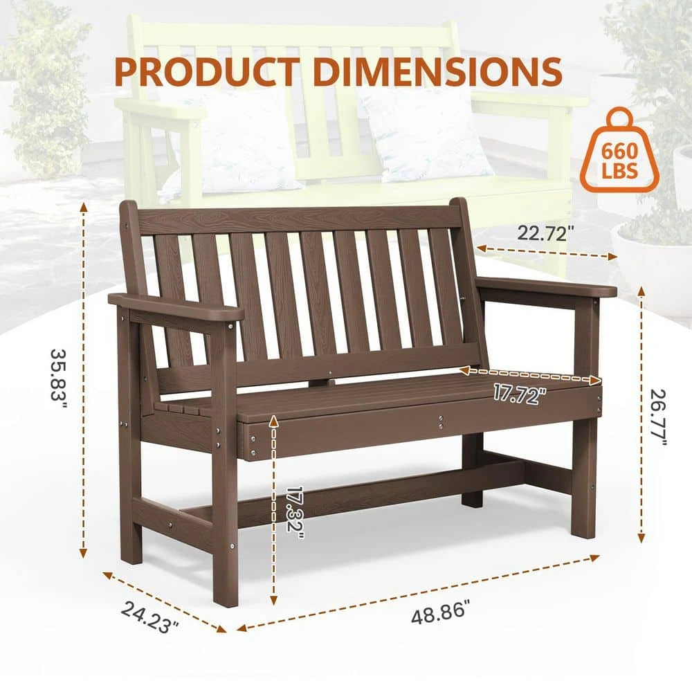 Garden Bench All-Weather HDPE 2-Person Plastic Outdoor Bench In Brown 7 Garden Bench All-Weather HDPE 2-Person Plastic Outdoor Bench In Brown - Image 7