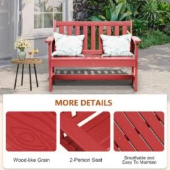 Garden Bench All-Weather HDPE 2-Person Plastic Outdoor Bench In Red 11 Garden Bench All-Weather HDPE 2-Person Plastic Outdoor Bench In Red -More Furniture Store jearey outdoor benches zlf gycy brd 4f 1000