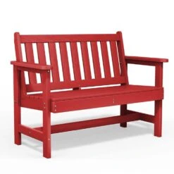 Garden Bench All-Weather HDPE 2-Person Plastic Outdoor Bench In Red