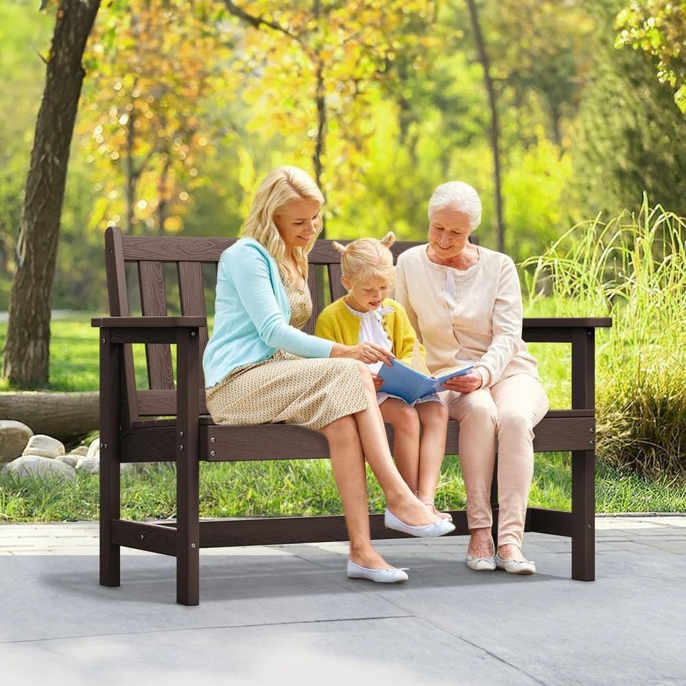 Garden Bench All-Weather HDPE 2-Person Plastic Outdoor Bench In Coffee 7 Garden Bench All-Weather HDPE 2-Person Plastic Outdoor Bench In Coffee - Image 7