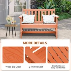 Garden Bench All-Weather HDPE 2-Person Plastic Outdoor Bench In Dark Orange -More Furniture Store jearey outdoor benches zlf gycy dor 4f 1000