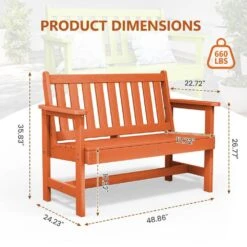 Garden Bench All-Weather HDPE 2-Person Plastic Outdoor Bench In Dark Orange -More Furniture Store jearey outdoor benches zlf gycy dor fa 1000
