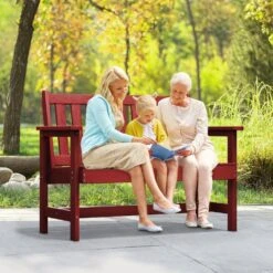 Garden Bench All-Weather HDPE 2-Person Plastic Outdoor Bench In Dark Red 13 Garden Bench All-Weather HDPE 2-Person Plastic Outdoor Bench In Dark Red -More Furniture Store jearey outdoor benches zlf gycy drd 31 1000