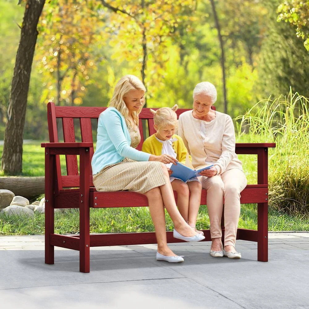 Garden Bench All-Weather HDPE 2-Person Plastic Outdoor Bench In Dark Red 7 Garden Bench All-Weather HDPE 2-Person Plastic Outdoor Bench In Dark Red - Image 7