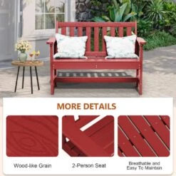 Garden Bench All-Weather HDPE 2-Person Plastic Outdoor Bench In Dark Red 9 Garden Bench All-Weather HDPE 2-Person Plastic Outdoor Bench In Dark Red -More Furniture Store jearey outdoor benches zlf gycy drd 4f 1000