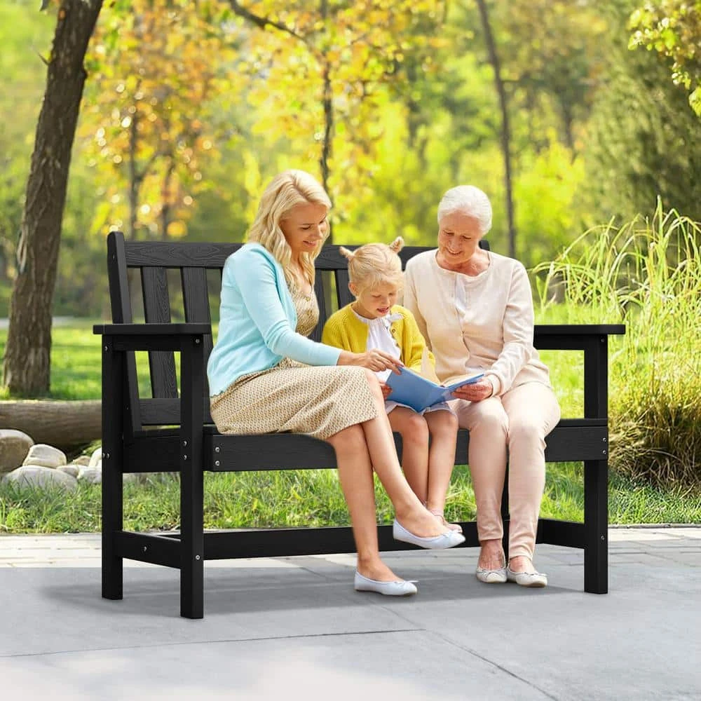 Garden Bench All-Weather HDPE 2-Person Plastic Outdoor Bench In Gray 7 Garden Bench All-Weather HDPE 2-Person Plastic Outdoor Bench In Gray - Image 7