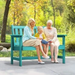 Garden Bench All-Weather HDPE 2-Person Plastic Outdoor Bench In Peacock Blue -More Furniture Store jearey outdoor benches zlf gycy kql 31 1000