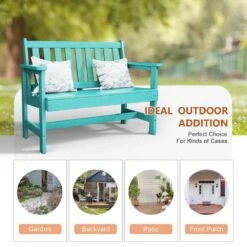 Garden Bench All-Weather HDPE 2-Person Plastic Outdoor Bench In Peacock Blue -More Furniture Store jearey outdoor benches zlf gycy kql 44 1000