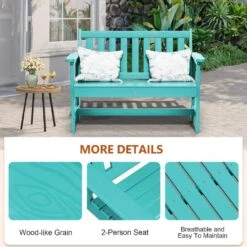 Garden Bench All-Weather HDPE 2-Person Plastic Outdoor Bench In Peacock Blue -More Furniture Store jearey outdoor benches zlf gycy kql 4f 1000