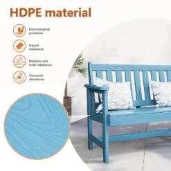 Garden Bench All-Weather HDPE 2-Person Plastic Outdoor Bench In Light Blue -More Furniture Store jearey outdoor benches zlf gycy lbl 1f 1000