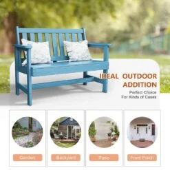 Garden Bench All-Weather HDPE 2-Person Plastic Outdoor Bench In Light Blue -More Furniture Store jearey outdoor benches zlf gycy lbl 44 1000