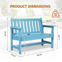 Garden Bench All-Weather HDPE 2-Person Plastic Outdoor Bench In Light Blue -More Furniture Store jearey outdoor benches zlf gycy lbl fa 1000