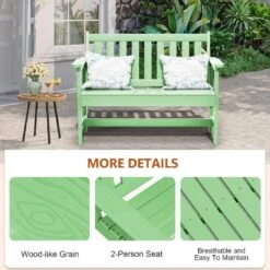 Garden Bench All-Weather HDPE 2-Person Plastic Outdoor Bench In Light Green -More Furniture Store jearey outdoor benches zlf gycy lgn 4f 1000