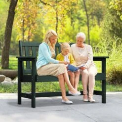 Garden Bench All-Weather HDPE 2-Person Plastic Outdoor Bench In Dark Green -More Furniture Store jearey outdoor benches zlf gycy ml 31 1000