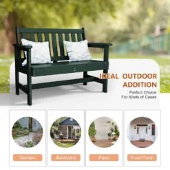 Garden Bench All-Weather HDPE 2-Person Plastic Outdoor Bench In Dark Green -More Furniture Store jearey outdoor benches zlf gycy ml 44 1000
