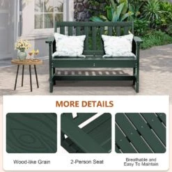 Garden Bench All-Weather HDPE 2-Person Plastic Outdoor Bench In Dark Green -More Furniture Store jearey outdoor benches zlf gycy ml 4f 1000