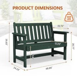 Garden Bench All-Weather HDPE 2-Person Plastic Outdoor Bench In Dark Green -More Furniture Store jearey outdoor benches zlf gycy ml fa 1000