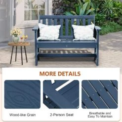Garden Bench All-Weather HDPE 2-Person Plastic Outdoor Bench In Navy Blue -More Furniture Store jearey outdoor benches zlf gycy na 4f 1000