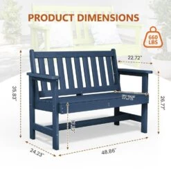Garden Bench All-Weather HDPE 2-Person Plastic Outdoor Bench In Navy Blue -More Furniture Store jearey outdoor benches zlf gycy na fa 1000
