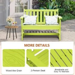 Garden Bench All-Weather HDPE 2-Person Plastic Outdoor Bench In Apple Green -More Furniture Store jearey outdoor benches zlf gycy pgl 4f 1000