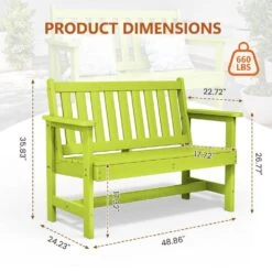 Garden Bench All-Weather HDPE 2-Person Plastic Outdoor Bench In Apple Green -More Furniture Store jearey outdoor benches zlf gycy pgl fa 1000