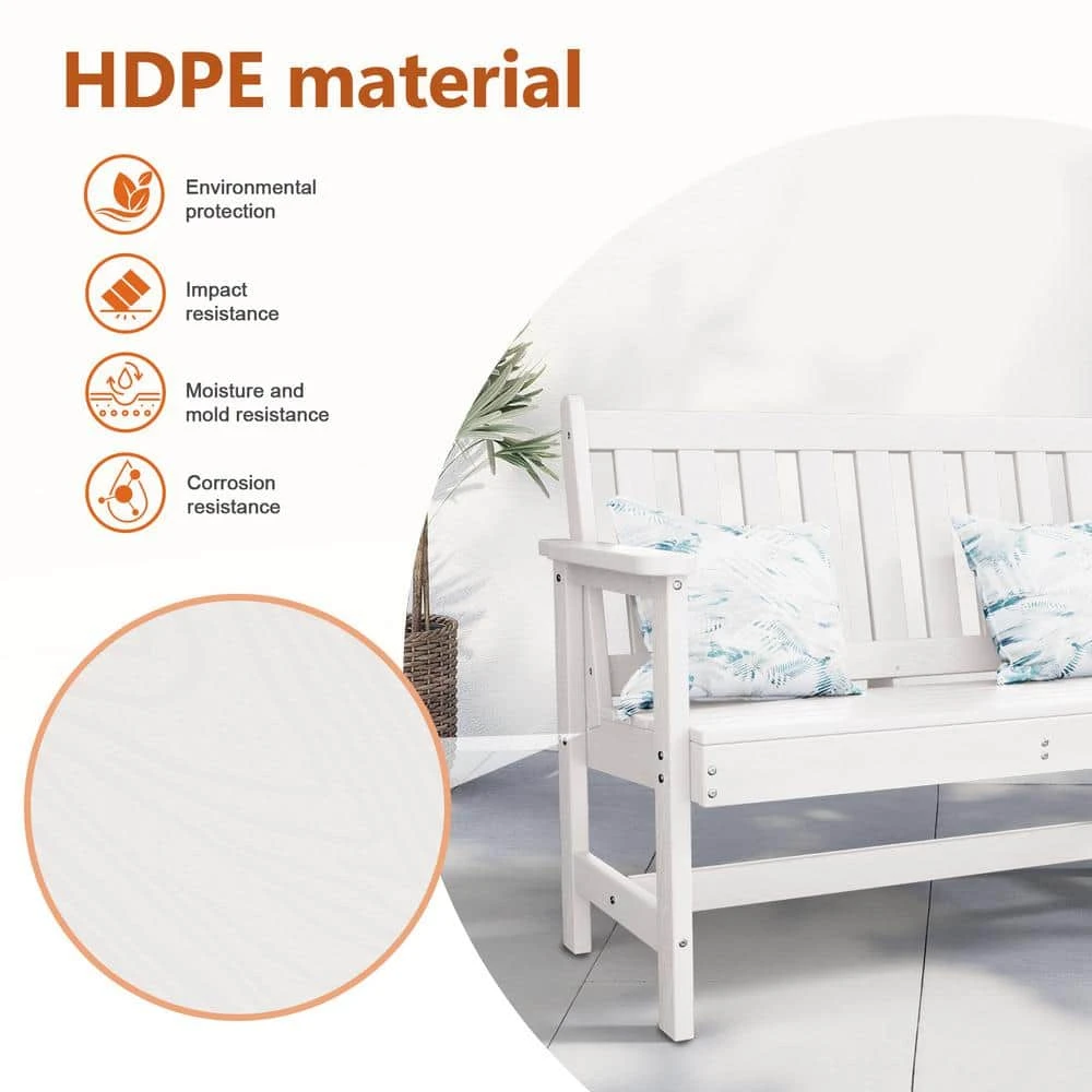 Garden Bench All-Weather HDPE 2-Person Plastic Outdoor Bench In White 4 Garden Bench All-Weather HDPE 2-Person Plastic Outdoor Bench In White - Image 4