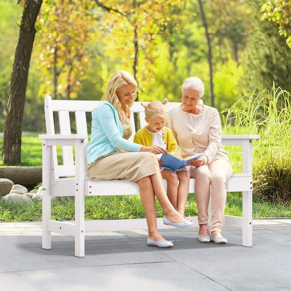 Garden Bench All-Weather HDPE 2-Person Plastic Outdoor Bench In White 7 Garden Bench All-Weather HDPE 2-Person Plastic Outdoor Bench In White - Image 7