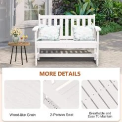 Garden Bench All-Weather HDPE 2-Person Plastic Outdoor Bench In White 9 Garden Bench All-Weather HDPE 2-Person Plastic Outdoor Bench In White -More Furniture Store jearey outdoor benches zlf gycy wh 4f 1000